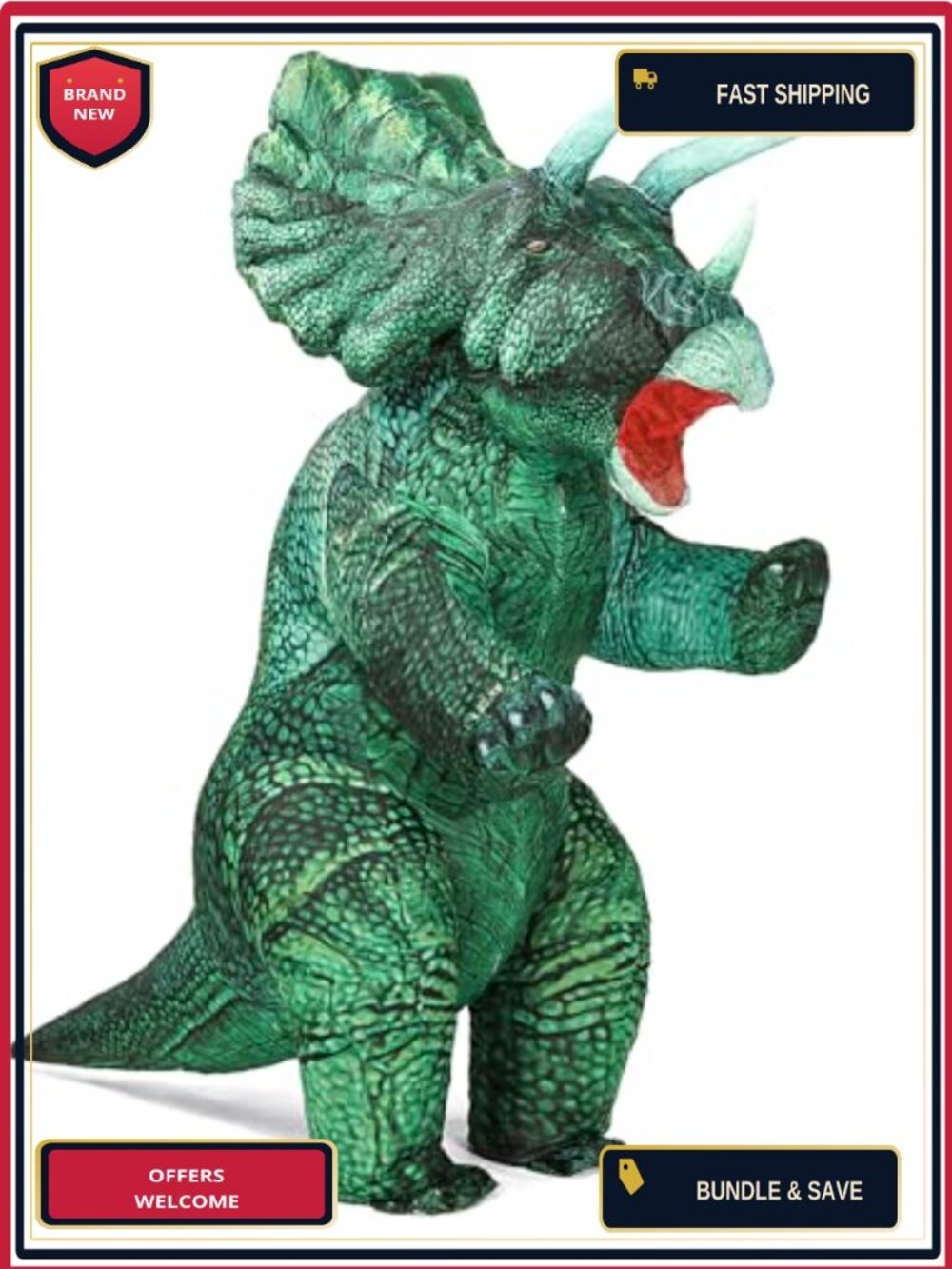 Inflatable Dinosaur Costume Blow Up Triceratops Adult Fancy Dino Onesie Cosplay